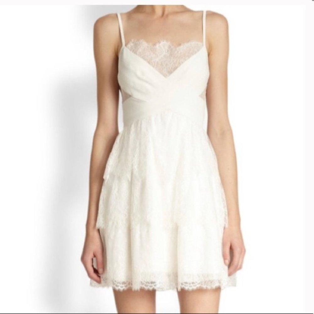 BCBG MazAzria Josanna Dress Womens Size XXS White Lace Bridal NWT *Flaw*